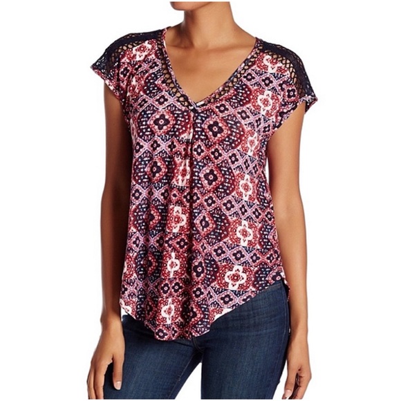 Lucky Brand Moroccan Tile Print Tee S - Picture 1 of 15